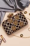 Buy_Nazaakat By Samara Singh_Maroon Beads, Embroidery Floral Grid Clutch Bag _at_Aza_Fashions