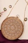 Buy_Nazaakat By Samara Singh_Gold Beads, Sequins, Embroidery Round Clutch With Detachable Sling _at_Aza_Fashions