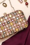 Shop_Nazaakat By Samara Singh_Gold Mirrors, Beads And Embellished Silk Clutch _at_Aza_Fashions