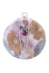 Shop_Nazaakat By Samara Singh_Pink Beads, Embroidery, Sequins Floral Round Clutch With Sling _at_Aza_Fashions