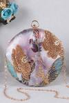 Buy_Nazaakat By Samara Singh_Pink Beads, Embroidery, Sequins Floral Round Clutch With Sling _at_Aza_Fashions
