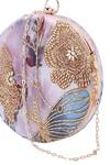 Shop_Nazaakat By Samara Singh_Pink Beads, Embroidery, Sequins Floral Round Clutch With Sling 