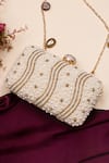 Buy_Nazaakat By Samara Singh_White Pearls, Rhinestones, Beads And Stone Embellished Clutch _at_Aza_Fashions