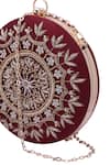 Shop_Nazaakat By Samara Singh_Maroon Beads, Sequins, Embroidery Round Clutch Bag 