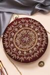Buy_Nazaakat By Samara Singh_Maroon Beads, Sequins, Embroidery Round Clutch Bag _at_Aza_Fashions