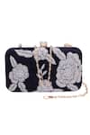 Shop_Nazaakat By Samara Singh_Black Beads, Crystals Floral Embroidered Clutch With Detachable Sling _at_Aza_Fashions