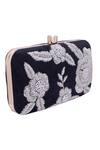 Nazaakat By Samara Singh_Black Beads, Crystals Floral Embroidered Clutch With Detachable Sling _at_Aza_Fashions