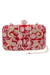 Shop_Nazaakat By Samara Singh_Red Embroidery, Beads, Rhinestones Floral Clutch With Detachable Sling _at_Aza_Fashions