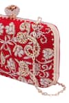 Shop_Nazaakat By Samara Singh_Red Embroidery, Beads, Rhinestones Floral Clutch With Detachable Sling 