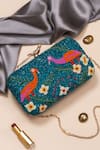 Buy_Nazaakat By Samara Singh_Blue Beads, Embroidery Beaded Bird And Floral Clutch _at_Aza_Fashions