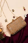 Buy_Nazaakat By Samara Singh_Gold Beads, Stones Embroidered Floral Motif Clutch With Sling _at_Aza_Fashions
