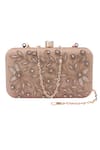 Shop_Nazaakat By Samara Singh_Gold Beads, Stones Embroidered Floral Motif Clutch With Sling _at_Aza_Fashions