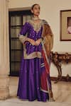 Buy_Ajiesh Oberoi_Purple Silk, Organza, Net Embroidery, Lace, Mirrors, Phulkari Phool Sharara Set _at_Aza_Fashions