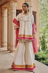 Ajiesh Oberoi_Ivory Silk, Tissue Mirrors, Embroidery, Sequins, Beads Round Jugni Sharara Set _Online_at_Aza_Fashions