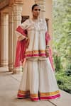 Buy_Ajiesh Oberoi_Ivory Silk, Tissue Mirrors, Embroidery, Sequins, Beads Round Jugni Sharara Set _at_Aza_Fashions