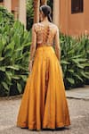Shop_Ajiesh Oberoi_Mustard Silk Mirrors, Embroidery, Gota Patti Round Neck Noorvi Skirt Set _at_Aza_Fashions