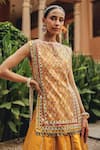 Shop_Ajiesh Oberoi_Mustard Silk Mirrors, Embroidery, Gota Patti Round Neck Noorvi Skirt Set _Online_at_Aza_Fashions