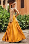 Ajiesh Oberoi_Mustard Silk Mirrors, Embroidery, Gota Patti Round Neck Noorvi Skirt Set _at_Aza_Fashions
