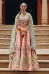 Buy_Ajiesh Oberoi_Pink Silk, Tissue, Net Mirrors, Gota Patti, Sequins, Tara Lehenga Set _at_Aza_Fashions
