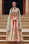 Ajiesh Oberoi_Pink Silk, Tissue, Net Mirrors, Gota Patti, Sequins, Tara Lehenga Set _Online_at_Aza_Fashions