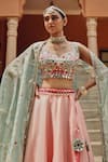 Buy_Ajiesh Oberoi_Pink Silk, Tissue, Net Mirrors, Gota Patti, Sequins, Tara Lehenga Set _Online_at_Aza_Fashions