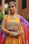 Ajiesh Oberoi_Mustard Silk, Organza Gota Patti, Mirrors, Embroidery, Heer Panelled Lehenga Set _Online_at_Aza_Fashions