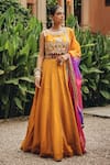 Buy_Ajiesh Oberoi_Mustard Silk, Organza Gota Patti, Mirrors, Embroidery, Heer Panelled Lehenga Set _Online_at_Aza_Fashions