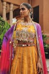 Shop_Ajiesh Oberoi_Mustard Silk, Organza Gota Patti, Mirrors, Embroidery, Heer Panelled Lehenga Set _Online_at_Aza_Fashions