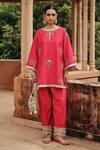 Ajiesh Oberoi_Pink Silk, Organza Embroidery, Mirrors, Gota Patti, Gul Bahar Kurta Salwar Set _at_Aza_Fashions