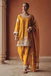 Buy_Ajiesh Oberoi_Mustard Silk, Organza Mirrors, Embroidery, Gota Gulzar Charm Kurta Salwar Set _at_Aza_Fashions