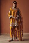 Ajiesh Oberoi_Mustard Silk, Organza Mirrors, Embroidery, Gota Gulzar Charm Kurta Salwar Set _Online_at_Aza_Fashions