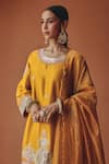Buy_Ajiesh Oberoi_Mustard Silk, Organza Mirrors, Embroidery, Gota Gulzar Charm Kurta Salwar Set _Online_at_Aza_Fashions