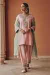 Buy_Ajiesh Oberoi_Pink Silk, Tissue Mirrors, Beads, Embroidery, Sequins Sahar Kurta Salwar Set 
