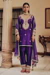 Shop_Ajiesh Oberoi_Purple Silk, Tissue Mirrors, Beads, Embroidery, Sequins Sahar Kurta Salwar Set _Online_at_Aza_Fashions