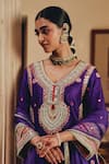 Ajiesh Oberoi_Purple Silk, Tissue Mirrors, Beads, Embroidery, Sequins Sahar Kurta Salwar Set _at_Aza_Fashions