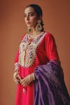Buy_Ajiesh Oberoi_Pink Tissue Mirrors, Embroidery, Sequins, Beads, Noor-e-gulabi Kurta Pant Set _Online_at_Aza_Fashions