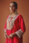 Shop_Ajiesh Oberoi_Pink Tissue Mirrors, Embroidery, Sequins, Beads, Noor-e-gulabi Kurta Pant Set _Online_at_Aza_Fashions