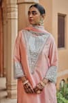 Shop_Ajiesh Oberoi_Peach Silk, Organza Mirrors, Gota Patti, Beads Noor-e-saheli Kurta Pant Set _Online_at_Aza_Fashions