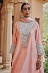 Ajiesh Oberoi_Peach Silk, Organza Mirrors, Gota Patti, Beads Noor-e-saheli Kurta Pant Set _at_Aza_Fashions