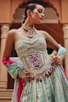 Buy_Ajiesh Oberoi_Green Tissue, Organza Gota Patti, Mirrors, Rang Rasaiya Panelled Lehenga Set 