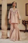 Buy_Ajiesh Oberoi_Rose Gold Tissue Embroidery, Mirrors, Gota Patti, Gulnaz Kurta With Sharara _Online_at_Aza_Fashions