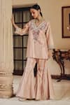 Shop_Ajiesh Oberoi_Rose Gold Tissue Embroidery, Mirrors, Gota Patti, Gulnaz Kurta With Sharara _Online_at_Aza_Fashions