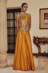 Buy_Ajiesh Oberoi_Mustard Silk Zari, Mirrors, Embroidery Shira Sleeveless Blouse With Sharara _at_Aza_Fashions