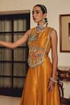 Shop_Ajiesh Oberoi_Mustard Silk Zari, Mirrors, Embroidery Shira Sleeveless Blouse With Sharara _Online_at_Aza_Fashions