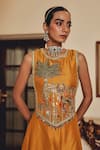 Ajiesh Oberoi_Mustard Silk Zari, Mirrors, Embroidery Shira Sleeveless Blouse With Sharara _at_Aza_Fashions