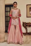 Buy_Ajiesh Oberoi_Pink Silk, Organza Embroidery, Mirrors, Gota Gulzaar Bali Kurta Sharara Set _at_Aza_Fashions
