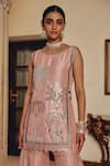Ajiesh Oberoi_Pink Silk, Organza Embroidery, Mirrors, Gota Gulzaar Bali Kurta Sharara Set _at_Aza_Fashions