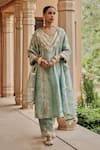 Buy_Ajiesh Oberoi_Aqua Tissue Mirrors, Gota Patti, Sequins, Embroidery Noor-e-resham Kurta Set _Online_at_Aza_Fashions