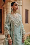 Ajiesh Oberoi_Aqua Tissue Mirrors, Gota Patti, Sequins, Embroidery Noor-e-resham Kurta Set _at_Aza_Fashions