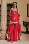 Ajiesh Oberoi_Pink Silk, Organza Embroidery, Mirrors, Tassels, Rani Bahaar Glam Gharara Set _at_Aza_Fashions